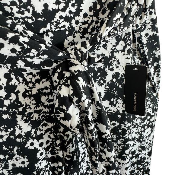 Robert Louis NWT Black White Floral‎ Stretchy Straight Leg High Rise Pants Sz 1X - Picture 3 of 5